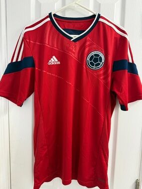 adidas Colombia Red Soccer Jersey with Navy Trim